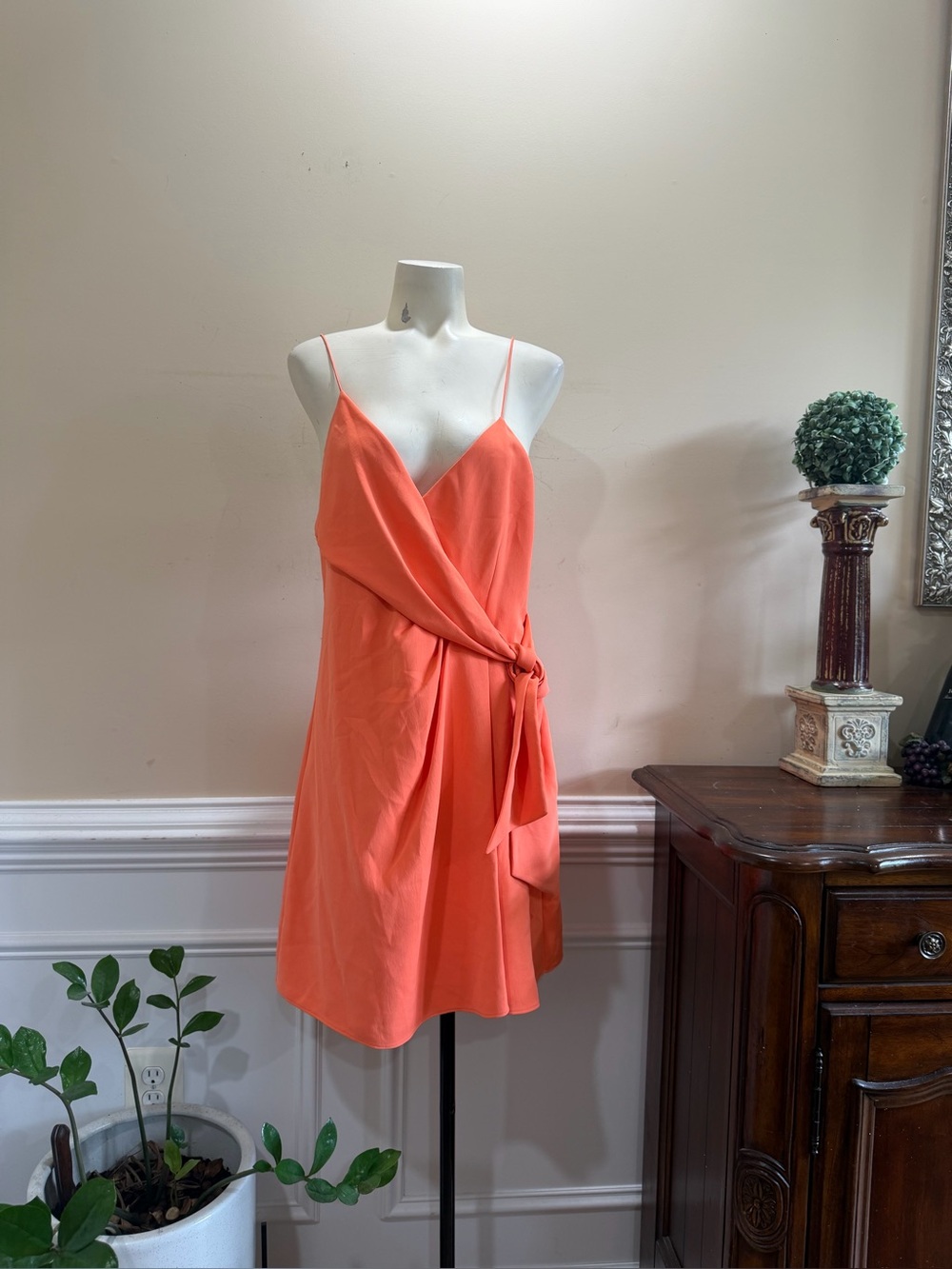 Alice + Olivia Spaghetti Strap Wrap Dress in Coral